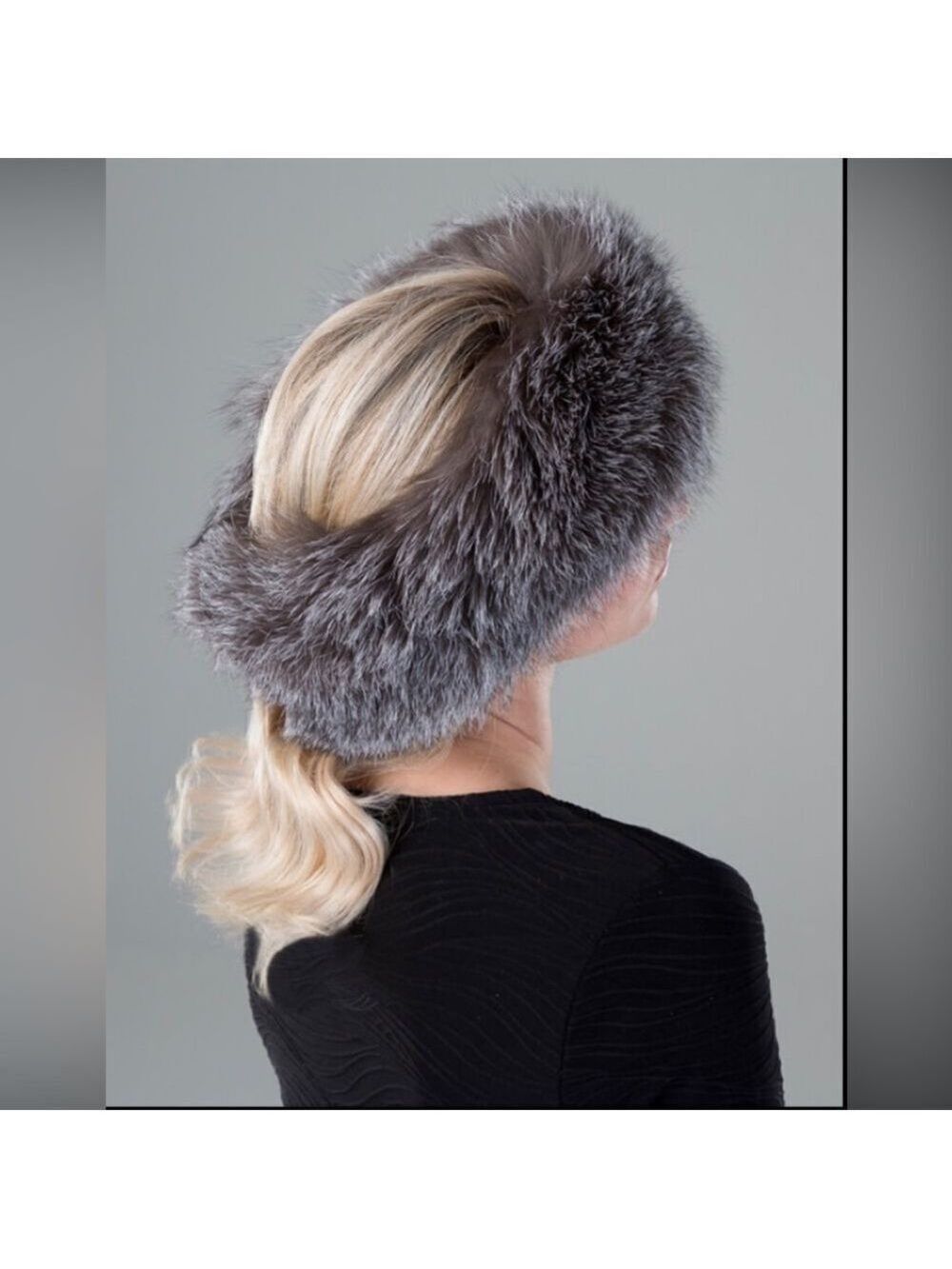 SURELL dark gray black faux fur headband neck scarf